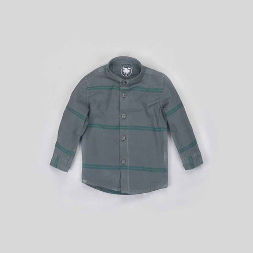 Father Son Olive green stripes mandarin collar shirt