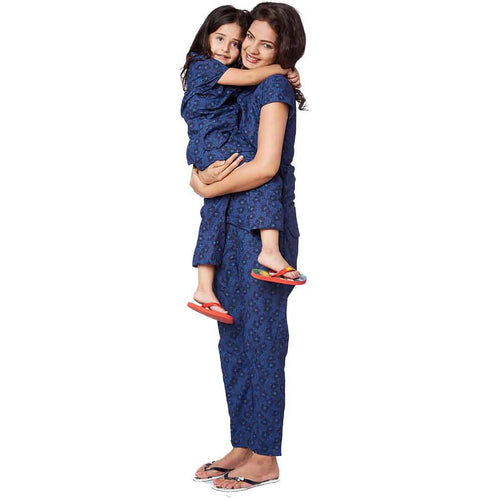 Navy Blue cotton print sleepwear set