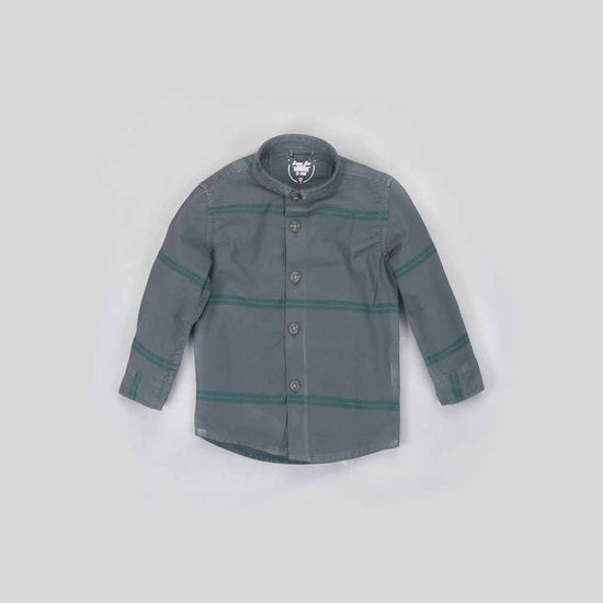 Father Son Olive green stripes mandarin collar shirt