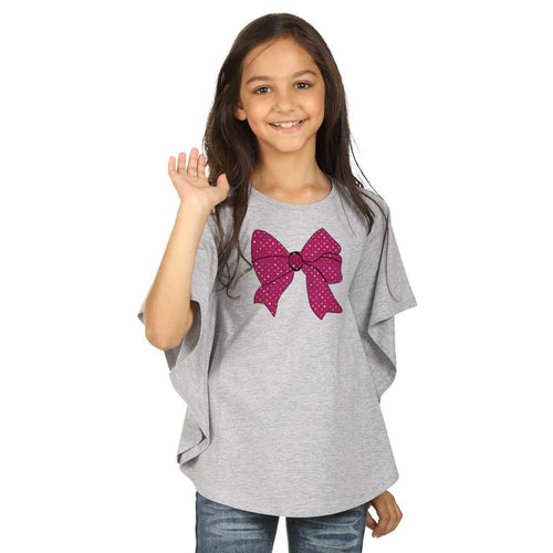 Bow Tie Gray Kimono Sleeve Printed Top For Mom Daughter