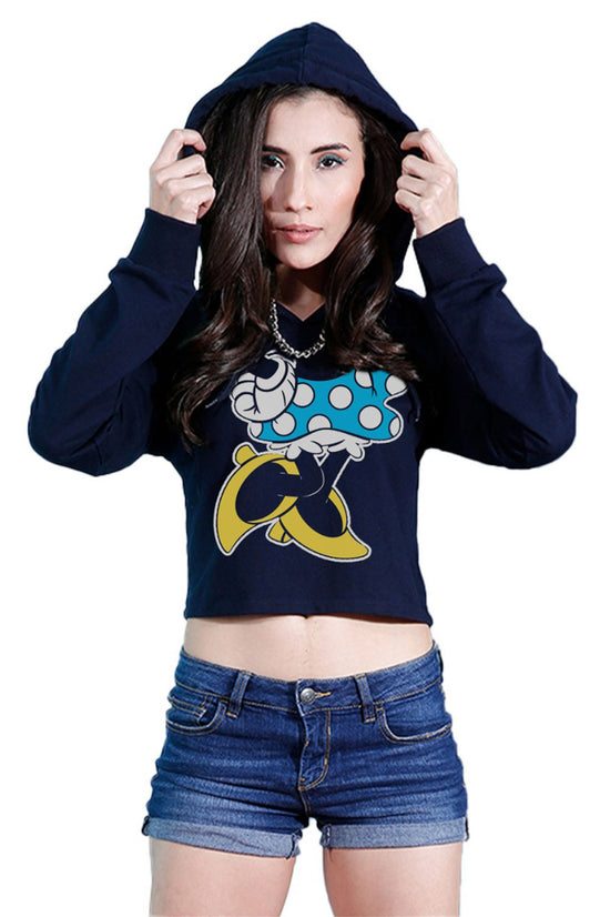 Minni Mouse Navy Crop Hoodie For Women