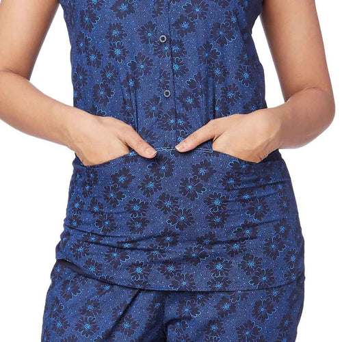 Navy Blue cotton print sleepwear set