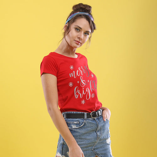 Festive Merry And Bright, Single Tee For Women