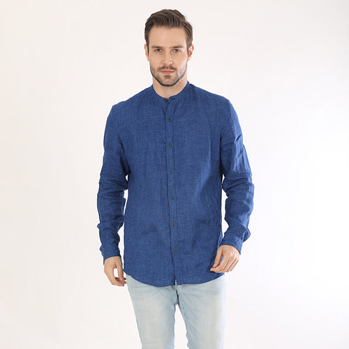 Quilted Blue Mandarin Collar Matching Shirts