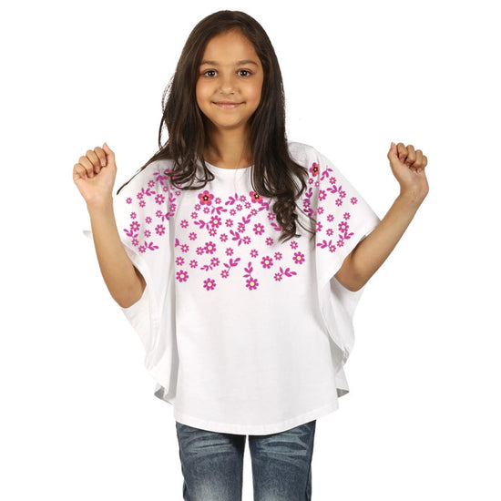 Flower White Kimono sleeve printed knitted top for mom daughter for daughter