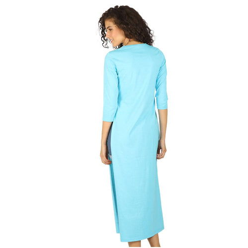 Aqua blue printed high slit long knitted top for mom daughter dresses