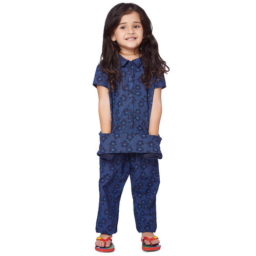 Navy Blue cotton print sleepwear set