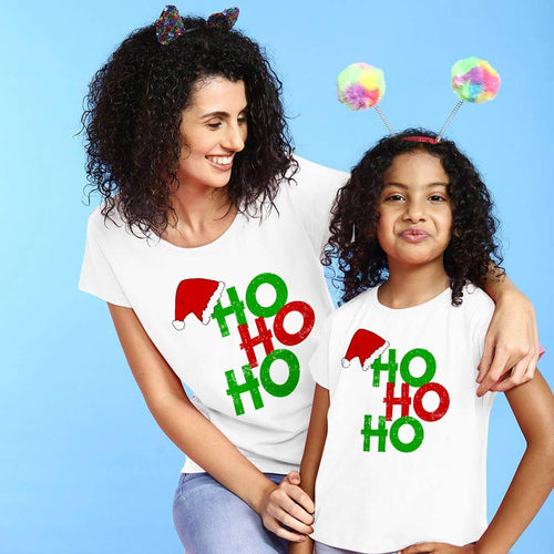 Ho Ho Ho, Santa Caps Mom And Daughter Tees