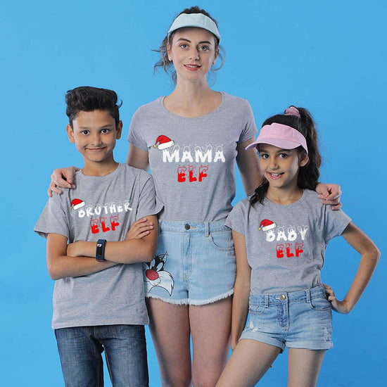 Family Elf, Mom, Daughter And Son Matching Tees