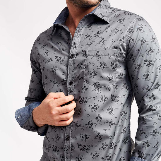 Black Floral On Grey, Matching Shirts For Dad And Son