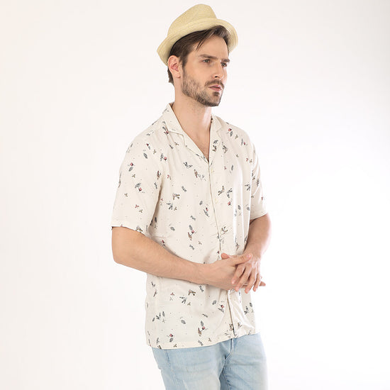 Flower And Bird Print, Half Sleeves Shirts For Men