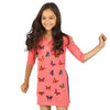 Coral high slit butterfly print long knitted top for mom & daughter for daughter