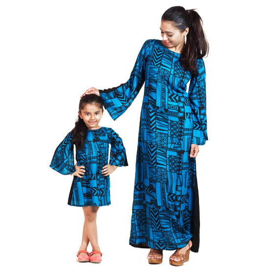 Mother-Daughter Blue Bohemian Long Dress