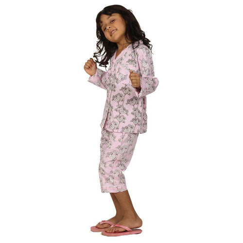 Pink Floral Capri Style Sleepwear Set For Mom & Daughter For Daughter