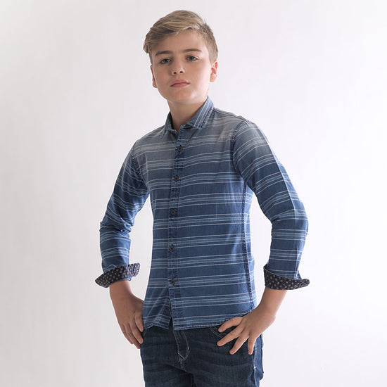Denim Horizontal Stripes Full Sleeves Shirts For Boy