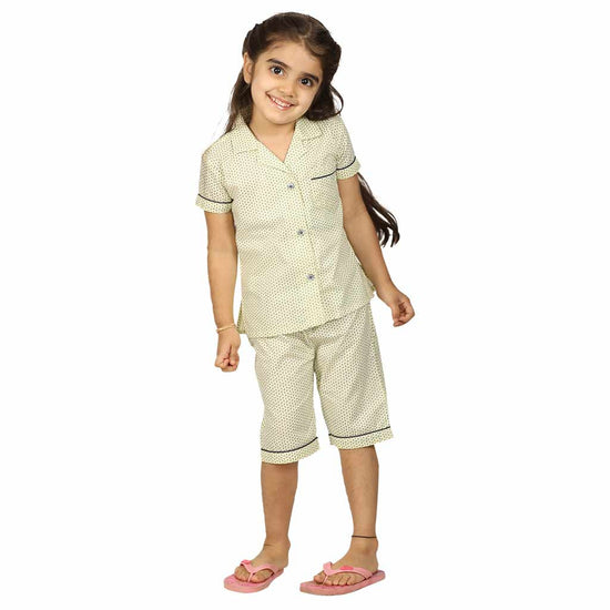 Pastel Yellow Printed Capri Style Sleepwear Set For Mom & Daughter For Daughter