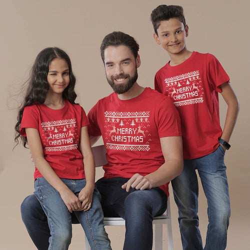 Festive Christmas Dad, Son And Daughter Tees
