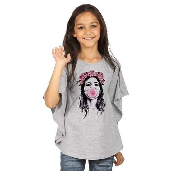 Gray Kimono sleeve printed knitted top for mom daughter for daughter