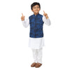 Grey Printed Bandi With Blue Kurta & Pyjama For Boy