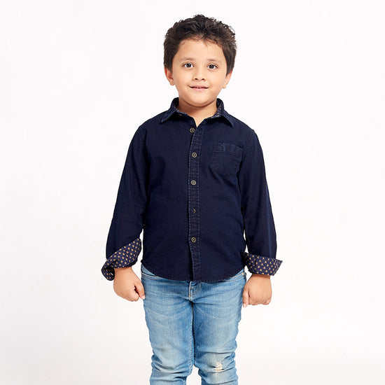 Blue With Pattern Collar, Matching Shirts For Son