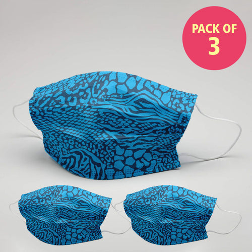 Men Blue Printed Protective Masks( Set Of 3)