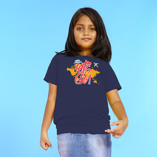 Let's Go, Matching Navy Blue Travel Tees For Girl