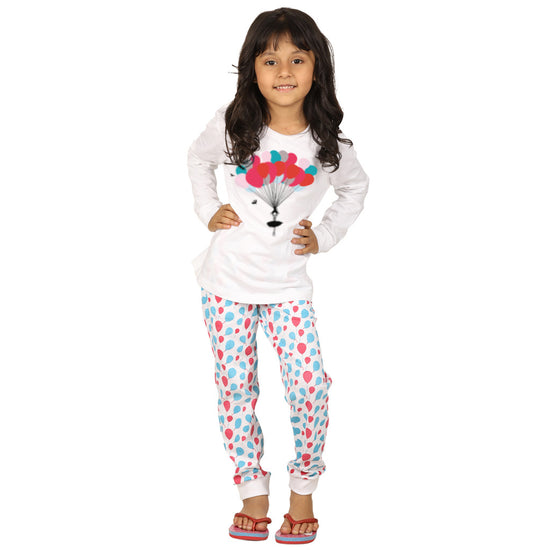 Balloon Print Knitted Nightwear Set For Mom & Daughter For Daughter