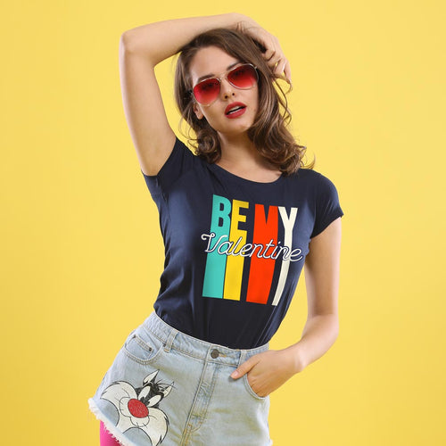 Be My Valentine! (Navy Blue) Matching Couples Tees For Women