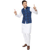 Grey Printed Bandi With Blue Kurta & Pyjama For Men