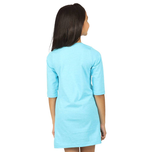 Aqua blue high slit long knitted top for mom daughter dresses