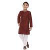 Wine red kurta with white pyjama set for father-son