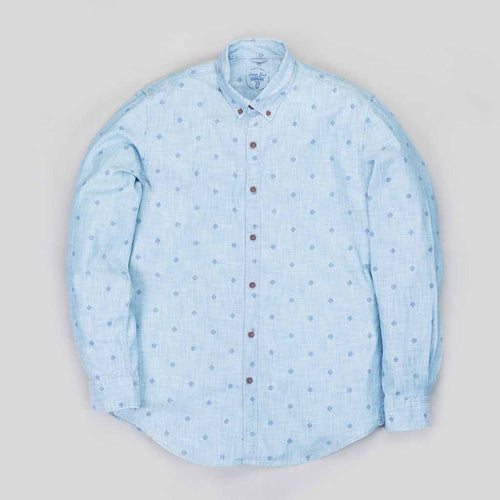 Light blue washed denim printed shirt for father son