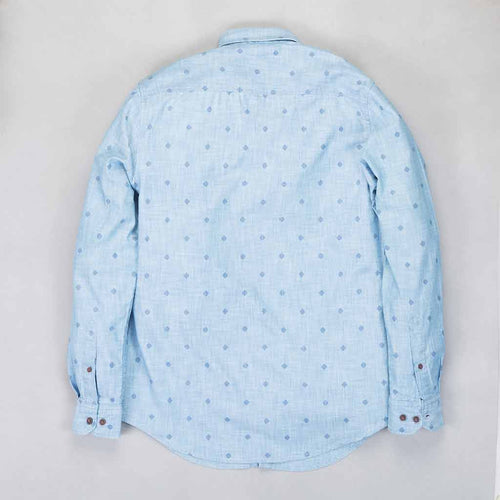 Light blue washed denim printed shirt for father son