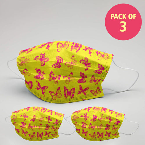 Women Butterfly Printed Protective Masks( Set Of 3)