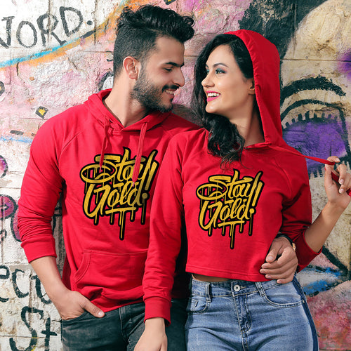 Stay Gold, Matching Red Hoodie For Men And Crop Hoodie For Women