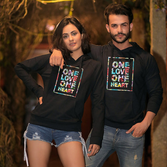 One Love (Black) Matching Hoodies For Couples