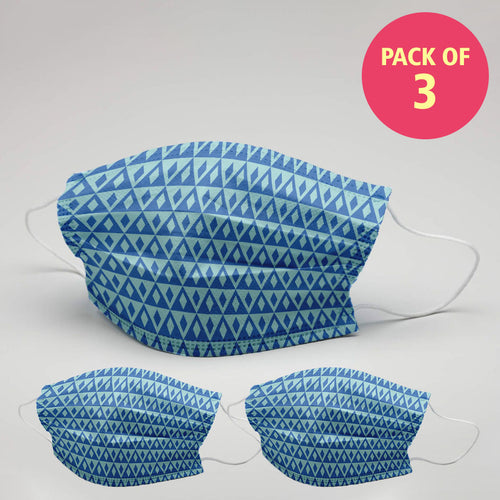 Men Blue Geometric Printed Protective Masks( Set Of 3)