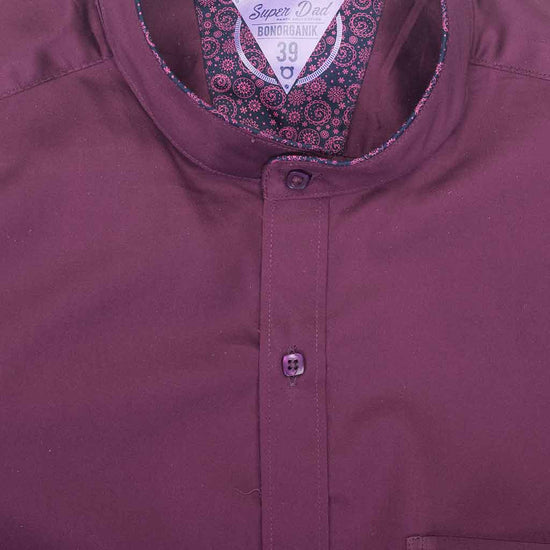 Purple Cotton Satin Mandarin collar Shirt for father son