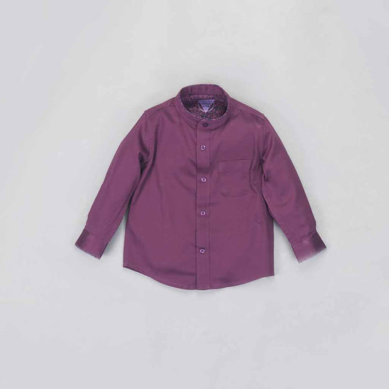 Purple Cotton Satin Mandarin collar Shirt For Father/Son for Son