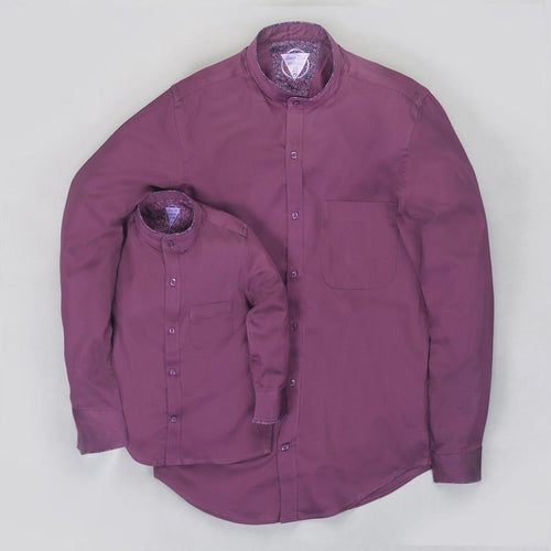 Purple Cotton Satin Mandarin Dad & Son Shirt