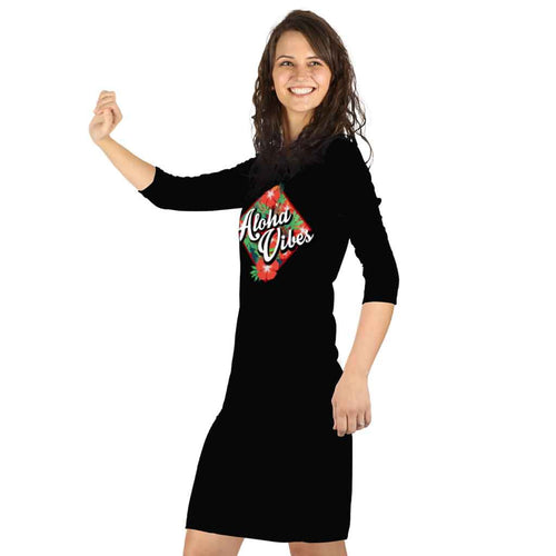 Aloha Vibes Black Knitted Dress For Mom Daughter