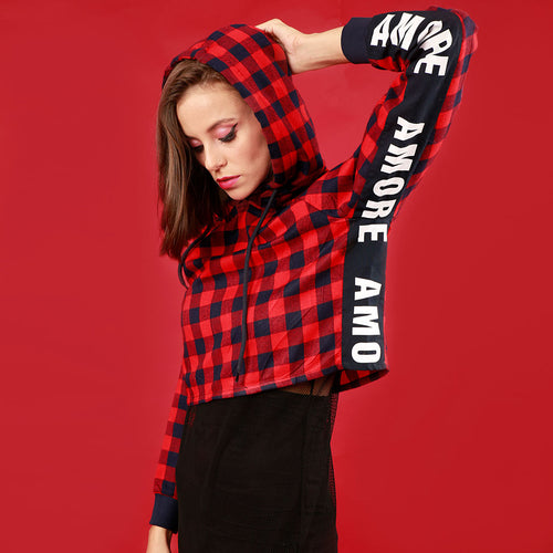 Amore (Woven Pattern), Matching Crop Hoodie For Women