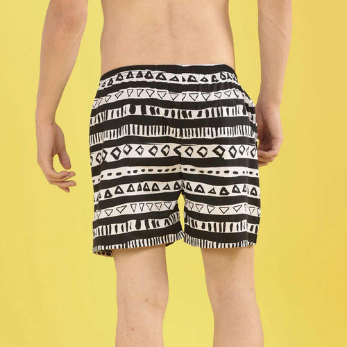 Tribal Geometric Patterns Black Matching Couple Boxers
