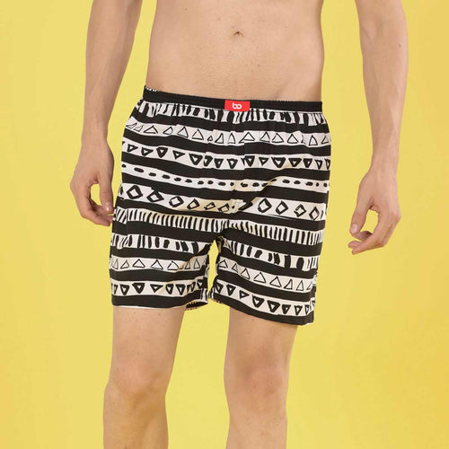 Tribal Geometric Patterns Black Matching Couple Boxers