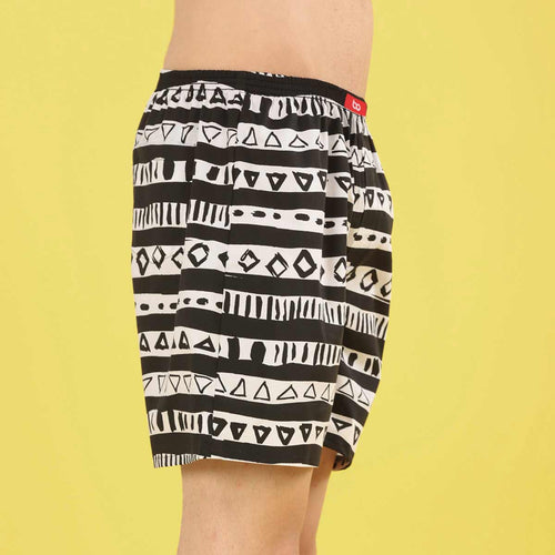 Tribal Geometric Patterns Black Matching Couple Boxers