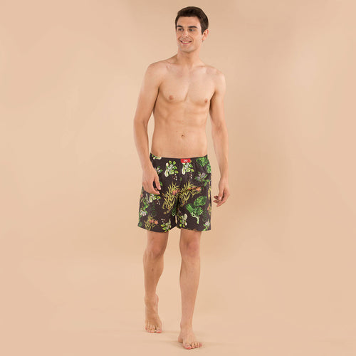 Green Tropical Print Matching Cotton Couple Boxers