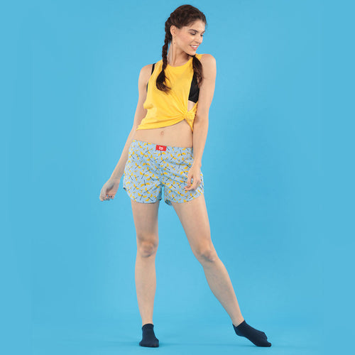 Quirky Print Matching Pastel Blue Couple Boxers For Women
