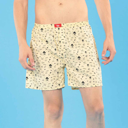 Quirky Print Lime Yellow Cotton Matching Couple Boxers