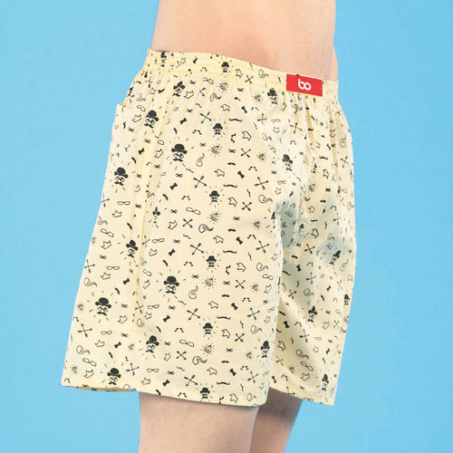 Quirky Print Lime Yellow Cotton Matching Couple Boxers
