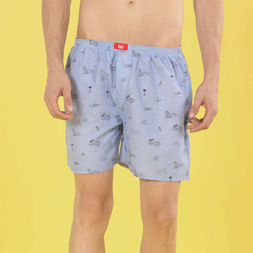 Hollywood Quirky Print Matching Blue Couple Boxers